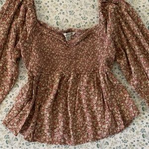 Floral Long Sleeve American Eagle Peasant Top